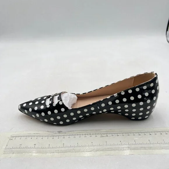 YDN Black Polka Dot Hidden Low Heels Pumps Pointed Toe Slip on Straps Shoes - Picture 2 of 8